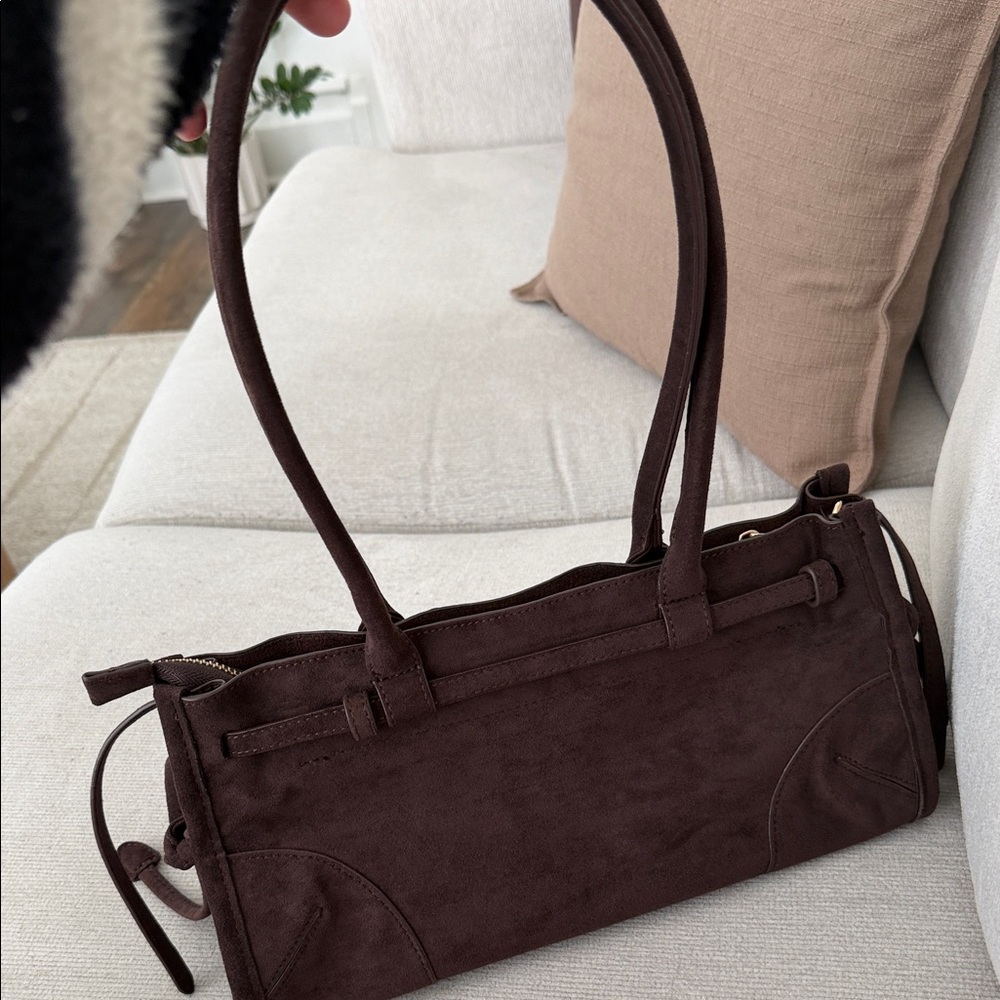 Anthropologie Suede Shoulder Tote Bag in Dark Brown - Picture 2 of 9